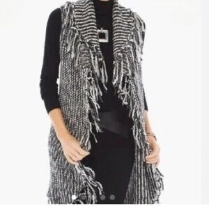 CHICO'S  Black Wool Blend Knit Drama Fringe Nolan Sweater Vest